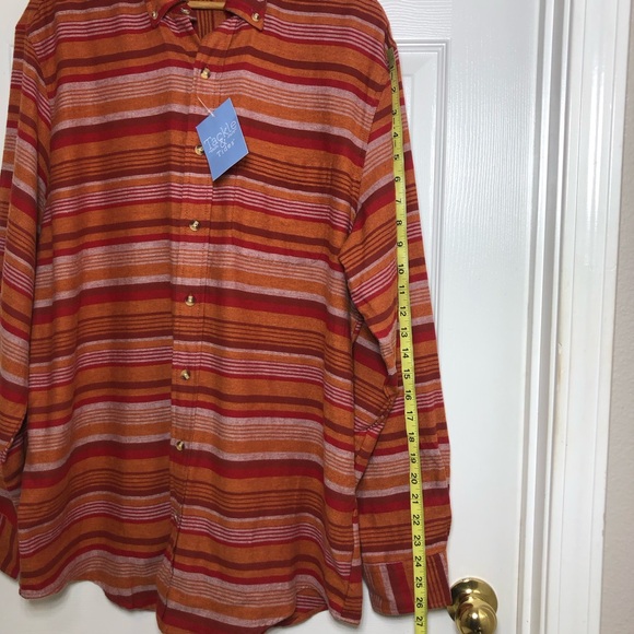 Tackle & Tides Cotton Orange Red Stripes Long Sleeve Mens Button Down Shirt L - Picture 13 of 14